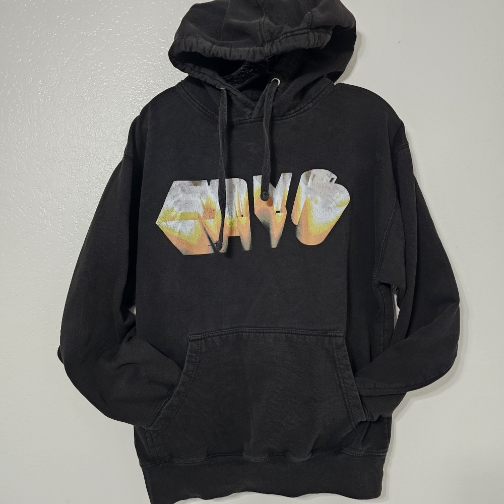 MSFTSrep Hoodie Black Pullover Sweatshirt Size L Distressed Cuffs Fade Look